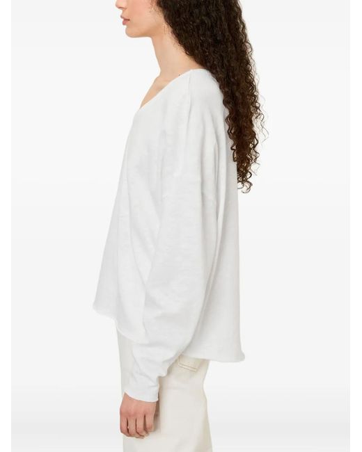 American Vintage Sonoma T-Shirt Met Lange Mouwen En V-Hals in het White