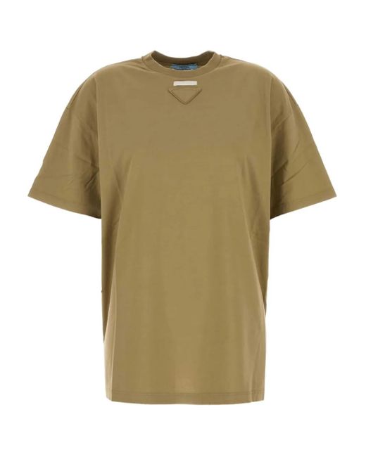 T-Shirt En Coton À Plaque Logo Prada en coloris Green