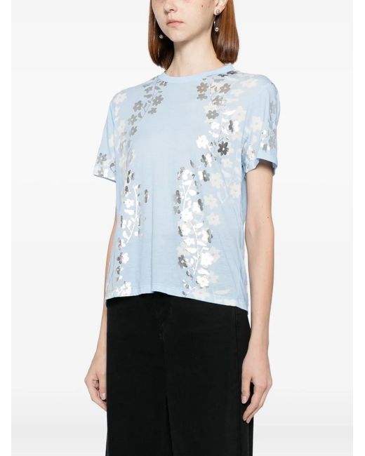 Cynthia Rowley Blue Foil-Print T-Shirt