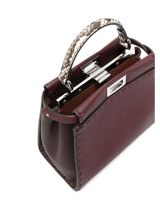 Fendi Purple Peekaboo Mini Leather Tote Bag