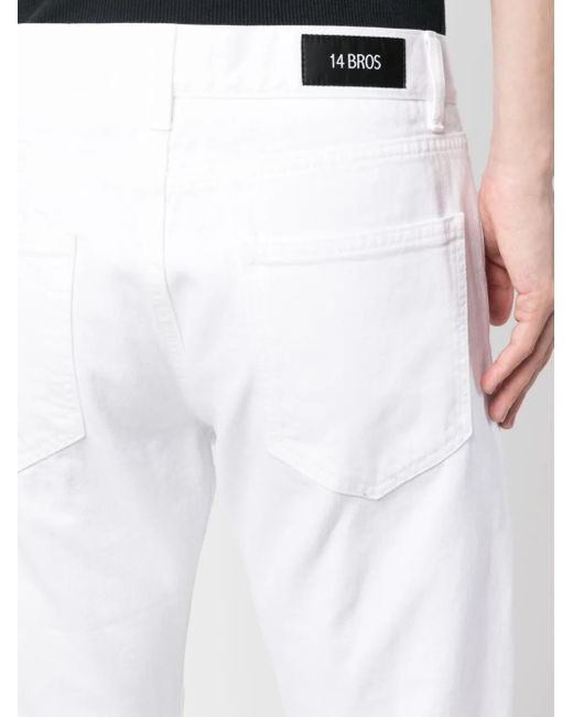 14 Bros White Logo-Patch Straight-Leg Jeans for men