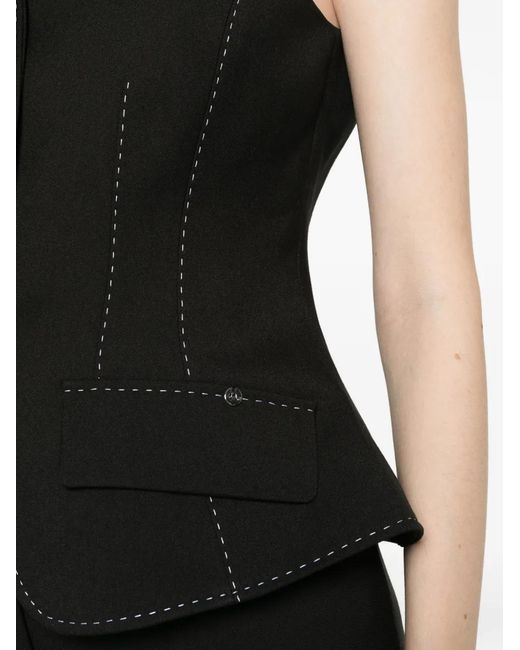 Nissa Black V-Neck Buttoned Top