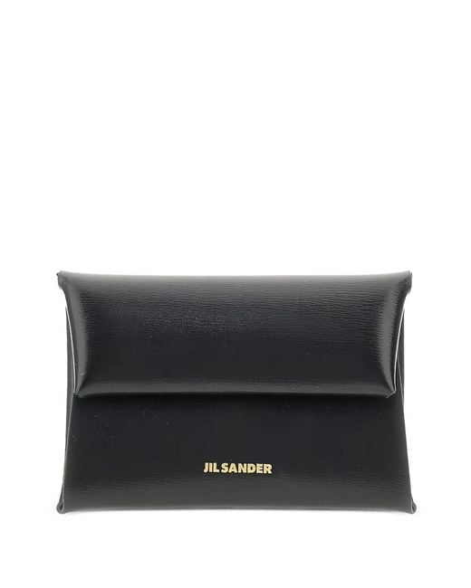 Jil Sander Black Logo-Print Leather Folded Coin Purse