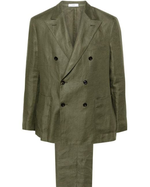 Boglioli Green Double-breasted Linen Suit for men