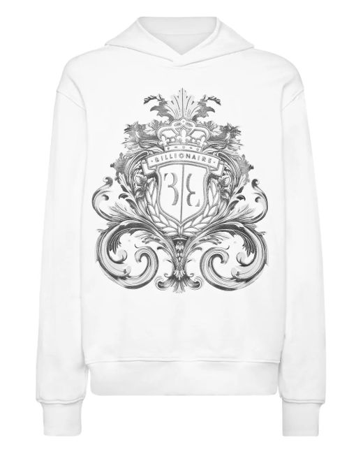 Billionaire White Crest-Print Hoodie for men