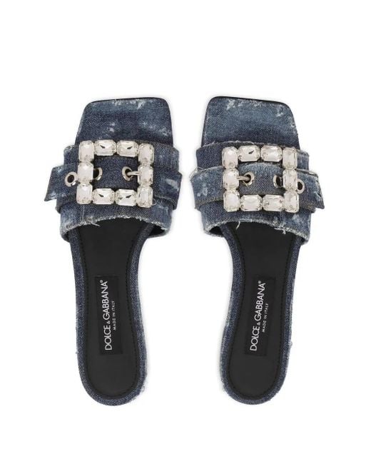Dolce & Gabbana White Denim Patchwork Slides