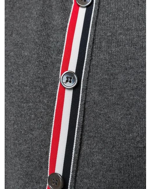 Thom Browne Gray 4-Bar Crew Neck Cardigan for men