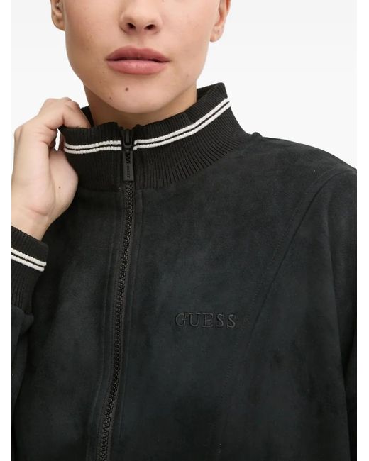 Guess Black Zip-Up Ribbed-Collar Sweatshirt