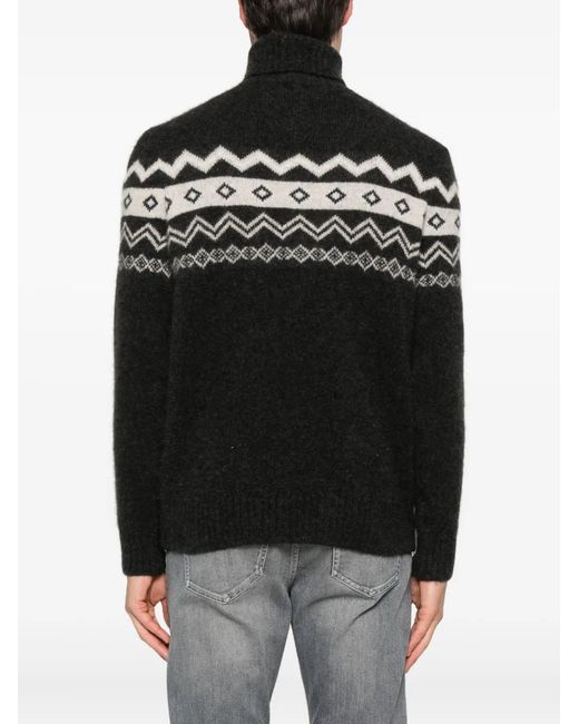 Eleventy Black Turtleneck Jacquard Sweater for men