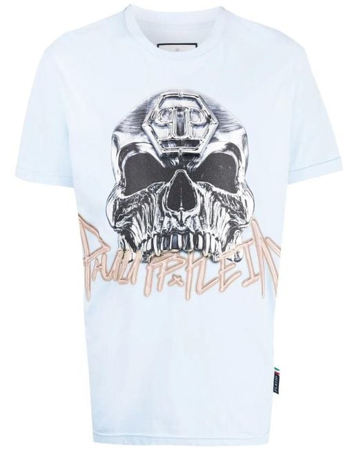 Philipp Plein White Skull-Print Short-Sleeve T-Shirt for men