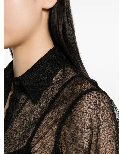 Helmut Lang Black Semi-Sheer Mesh-Design Shirt