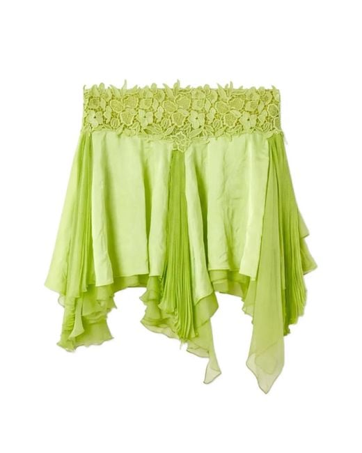 Versace Green Lace-Trim Pleated Mini Skirt
