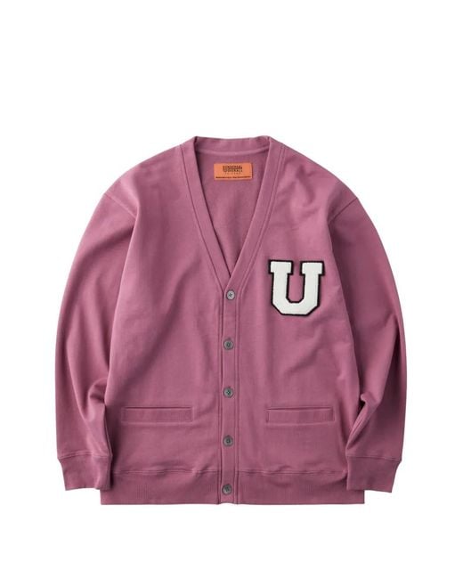 Universal Overall Pink Logo-Patch V-Neck Cardigan for men