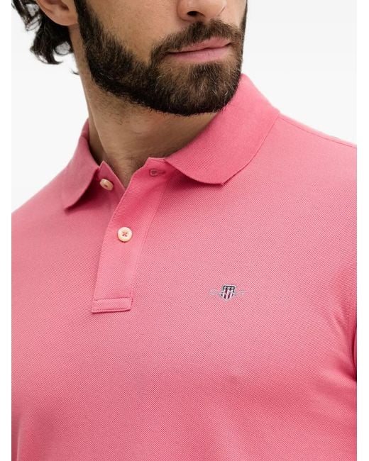 Gant Pink Logo-Embroidered Polo Shirt for men