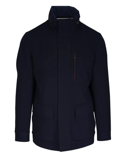 Paul & Shark Blue High-Neck Cashmere Coat for men
