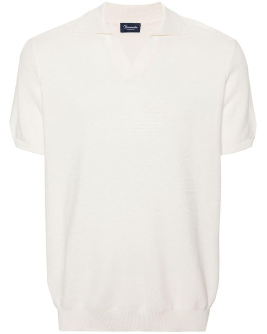 Drumohr White V-neck Cotton Polo Shirt for men