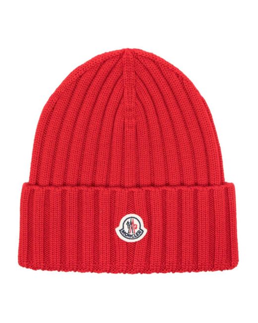 Moncler Red Beanie mit Logo-Patch