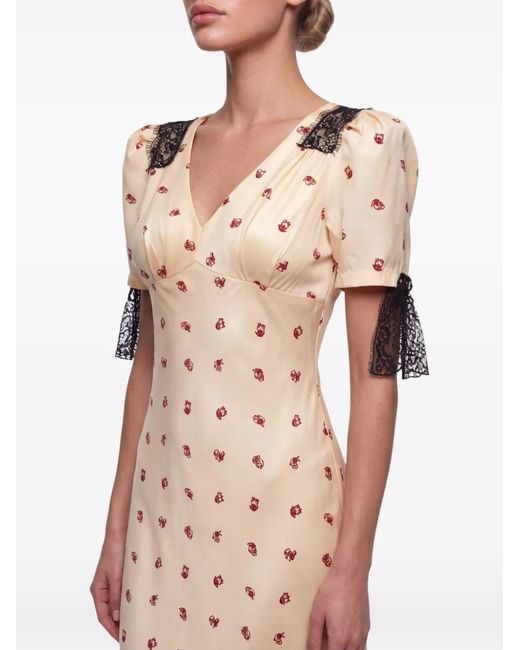 POST MERIDIEM Natural Lace-Trim Floral-Print Midi Dress