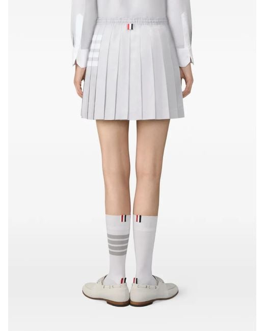 Thom Browne White Jupe Plissée À Lien De Resserrage Et Détail 4 Bandes Signature