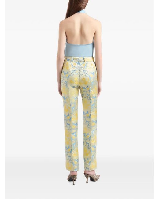Nina Ricci Yellow Floral-Jacquard Straight-Leg Trousers