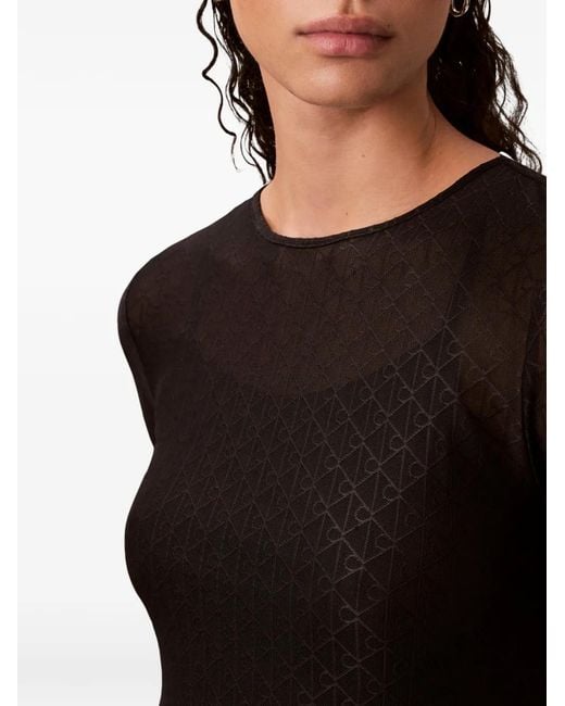 Calvin Klein Black Robe Mi-Longue Imprimée À Manches Longues