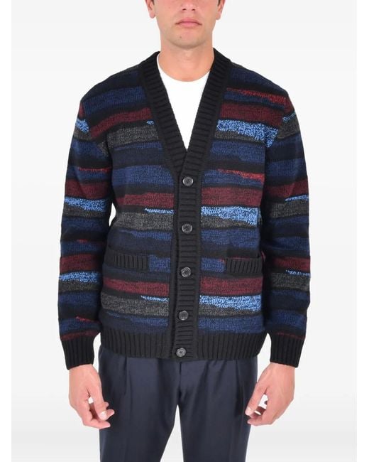 Missoni Blue Striped V-Neck Cardigan for men