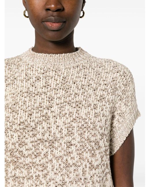 Peserico Natural Sequin-embellished Knitted Top