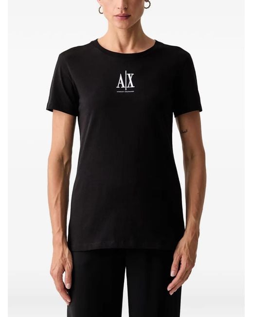 ARMANI EXCHANGE Black Logo-Embroidered T-Shirt