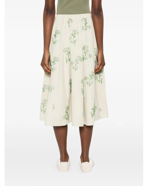 Maje White Floral A-Line Midi Skirt