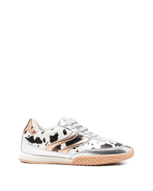Gioseppo White Gering Cow-Print Metallic-Effect Sneakers