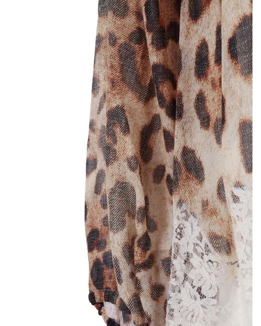 ERMANNO FIRENZE Brown Leopard-Print Lace-Trim Blouse