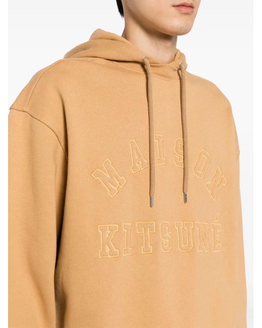 Maison Kitsuné Brown Logo-Embroidered Cotton Hoodie for men