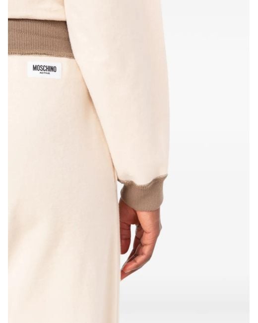 Moschino White Drawstring-Waist Logo-Patch Track Pants