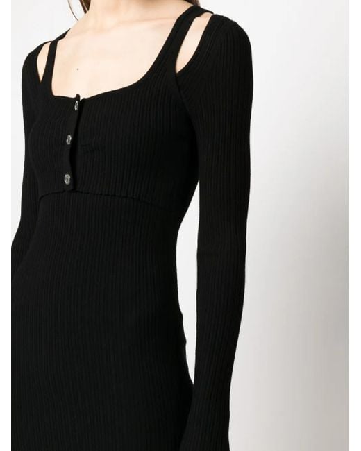 Moschino Black Long-Sleeve Ribbed-Knit Dress