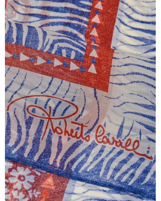Roberto Cavalli Red Zebra-Pattern Silk Scarf