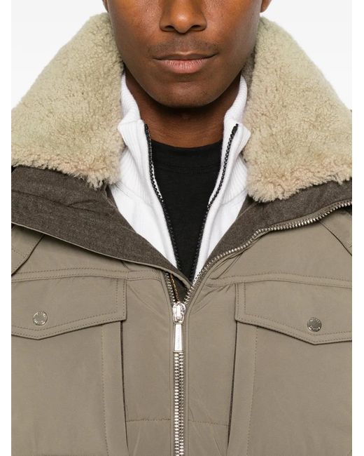 Moorer Brown Shearling-Collar Padded Jacket for men
