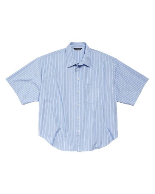 Balenciaga Blue Striped Short-sleeve Cotton Shirt