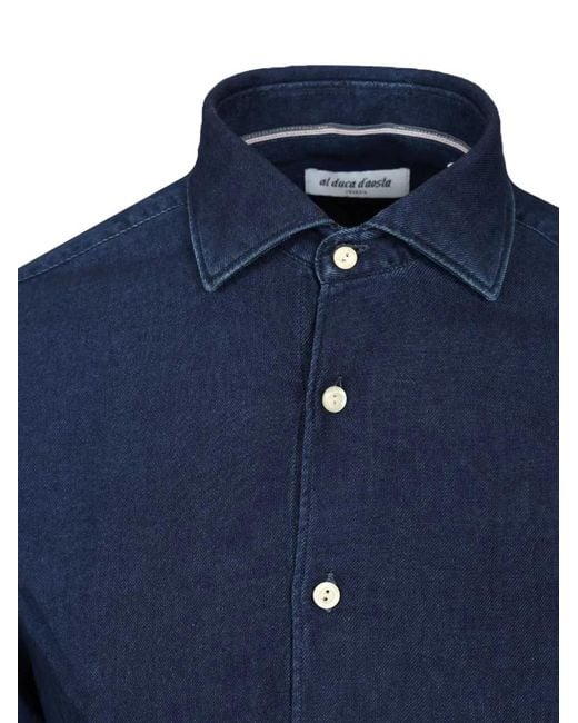 Al Duca D'aosta Blue Dark-Wash Cotton Shirt for men