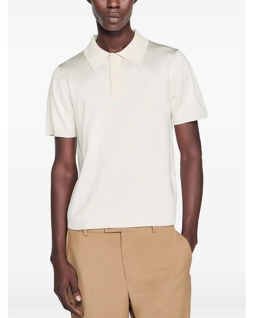 Sandro White Short-Sleeve Knitted Polo Shirt for men