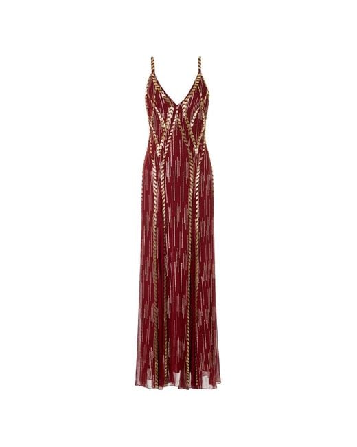 Temperley London Red Viola Bead-Embellished Open-Back Maxi Dress