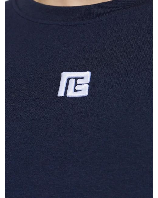 Balmain Blue T-Shirt With Embroidered Logo