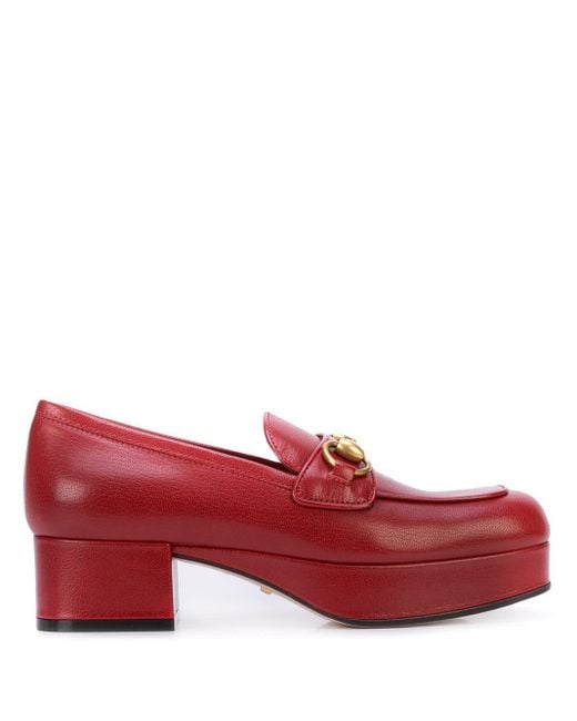 Gucci Red Leather Platform Loafer With Horsebit