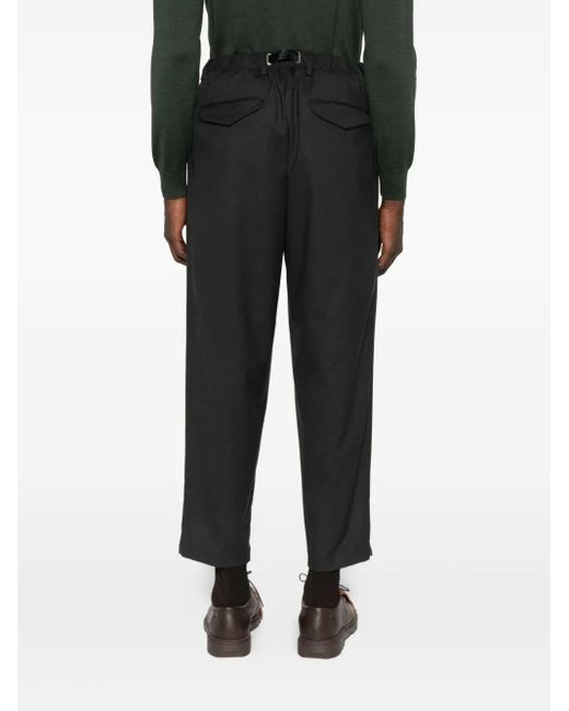 White Sand Black Pleated Drawstring Trousers for men