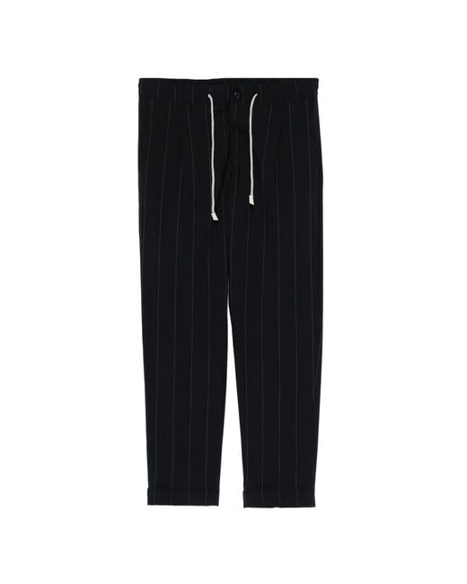 Eleventy Black Pinstripe-Pattern Drawstring Trousers for men