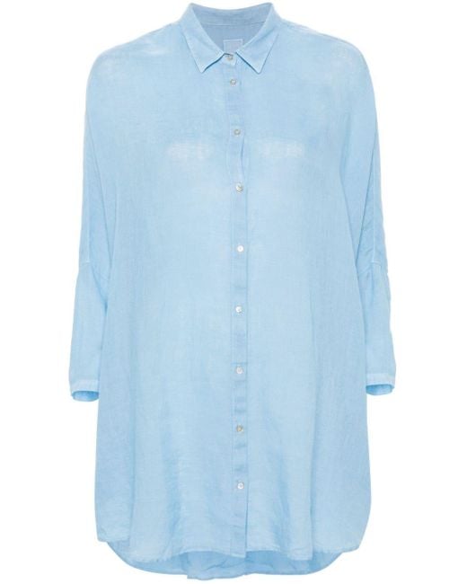 120% Lino Blue Popeline-Hemd aus Leinen