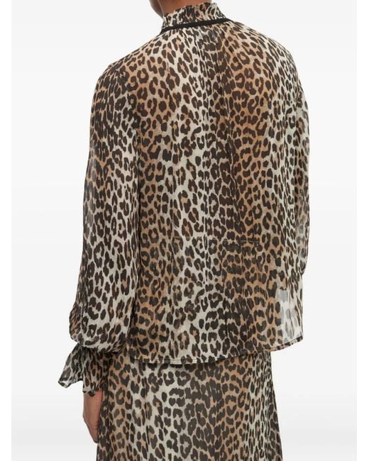 Ganni Brown Leopard Print Blouse