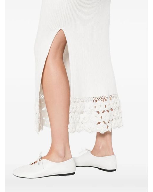 Ganni White Crochet V-Neck Long Dress