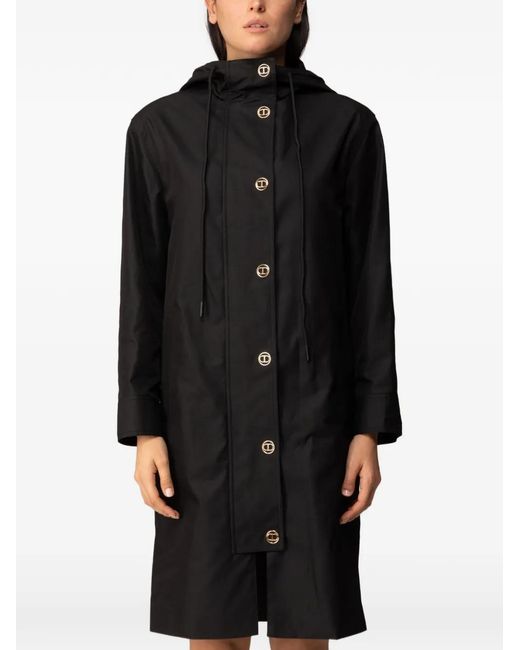 Twinset Black Hooded Trench Coat