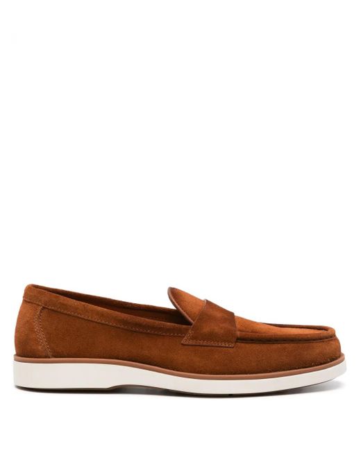 Santoni Brown Suede Penny Loafers for men