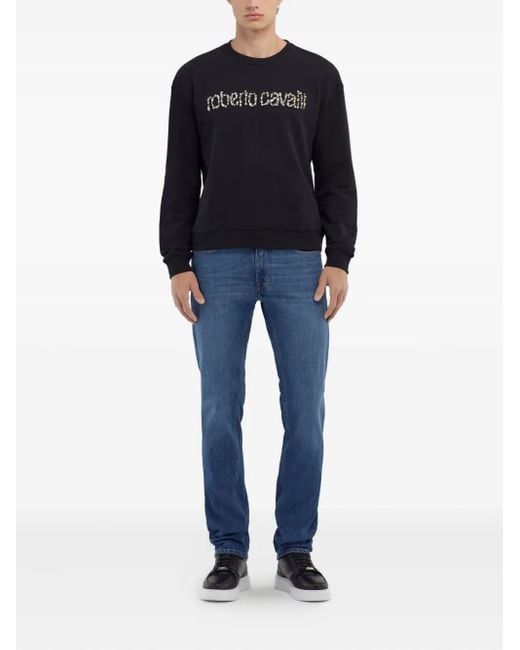 Roberto Cavalli Blue Logo-Appliqué Skinny-Cut Jeans for men